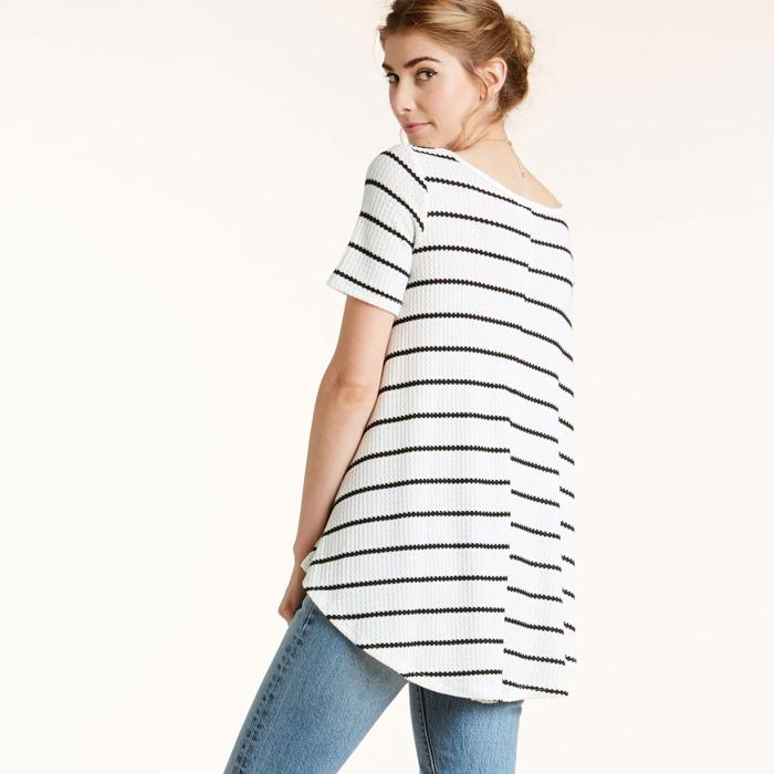 Love Kuza Totter Stripe Waffle Knit Top - Size S - only -