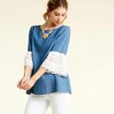  SALE!  Last Piece - Size S (Denim or Blush) - Love Kuza Pompous Crochet Sleeve Blouse