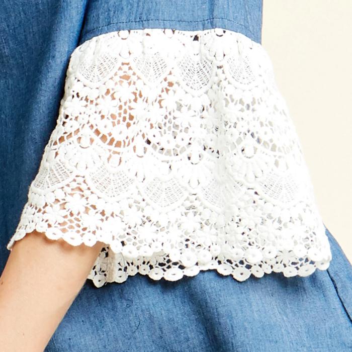 SALE!  Last Piece - Size S (Denim or Blush) - Love Kuza Pompous Crochet Sleeve Blouse