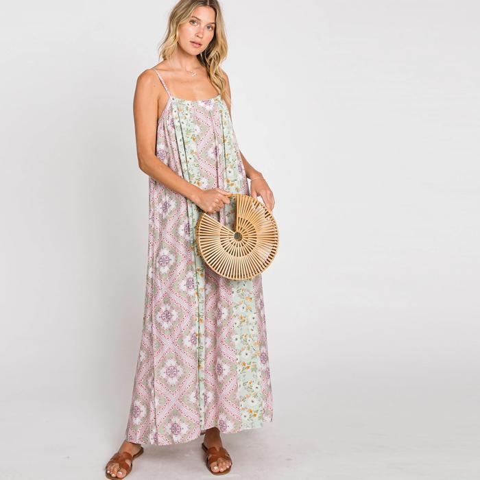 SALE!  Last Piece - Size S - only - Love Kuza Lovely Mix Print Sleeveless Maxi Dress