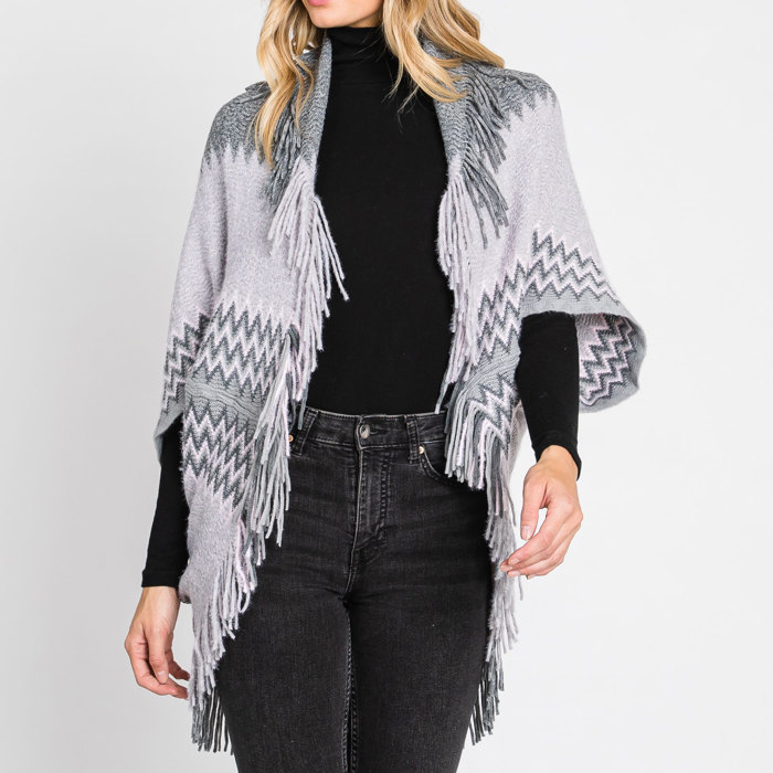 Love Kuza Belong - Frost Horizon Fringe Poncho - Size Small