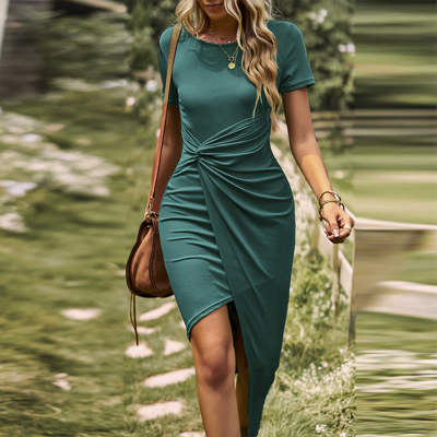 . Twisted Front Asymmetrical Fitted Dress
