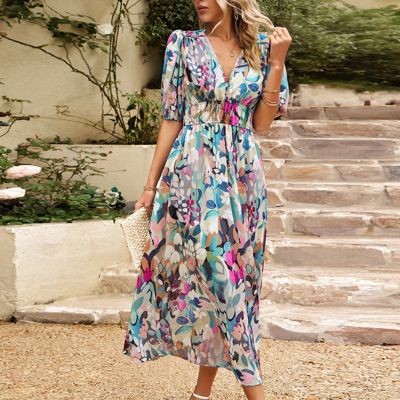 Love Kuza Bold Prints Puffy Sleeves Midi Dress