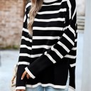 Black Small Love Kuza High Neck Striped Cozy Sweater