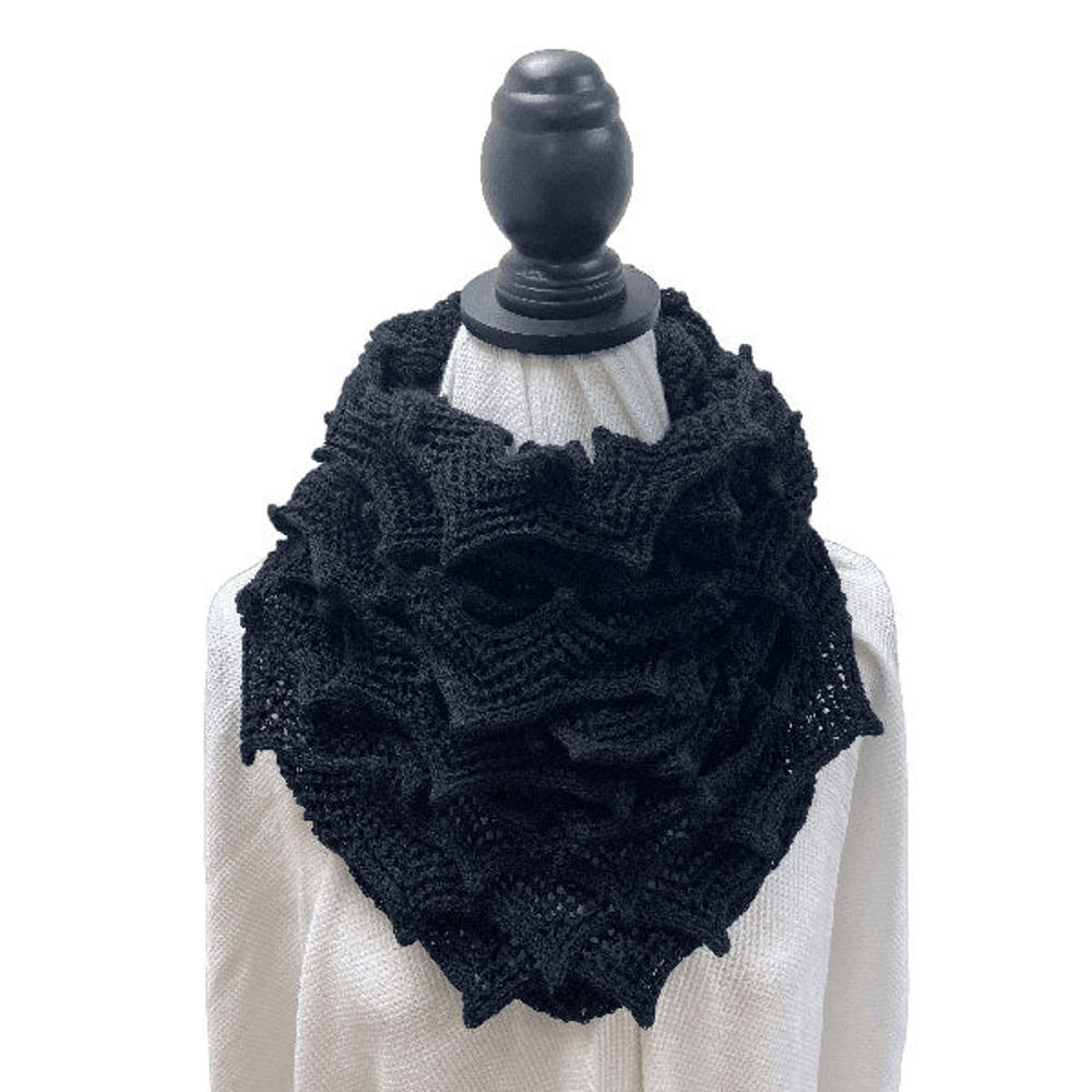 Love Kuza Black Angular Ruffles Crochet Infinity Scarf