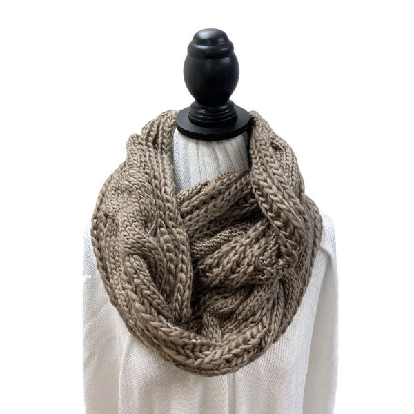 Love Kuza Mocha Double Chunky Cable Knit Infinity Scarf