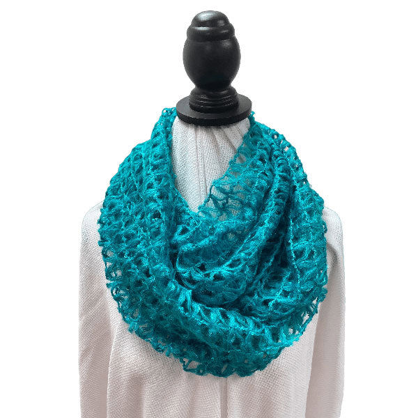 Love Kuza Teal Netting Crochet Infinity Scarf