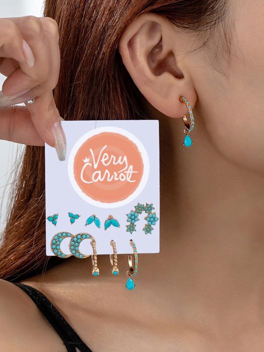 Very Carrot Set of 6 pairs assorted dainty turquoise with gold tone earrings