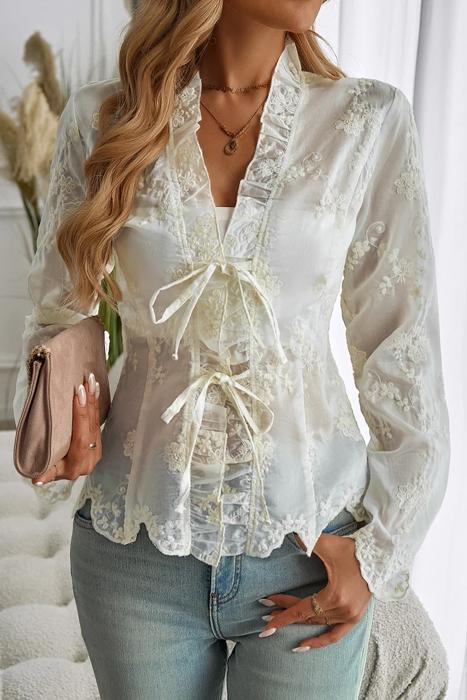 Love Kuza Ruffled Romance Lace Blouse