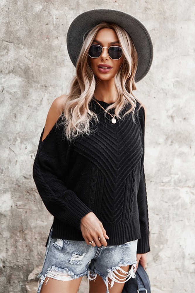 Love Kuza Open Shoulder Twist Sweater