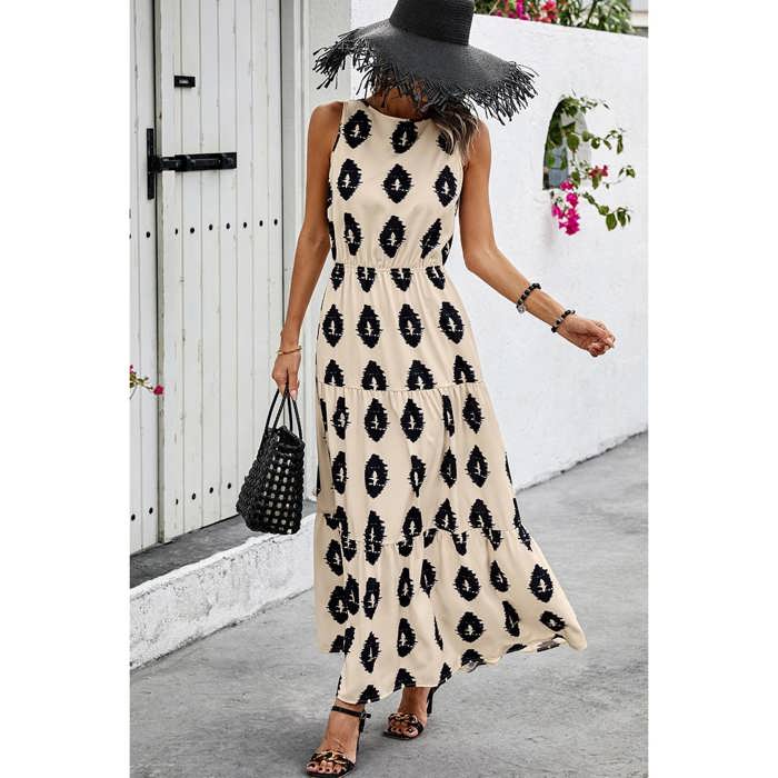 Love Kuza Geo Almond Elegance Maxi Dress