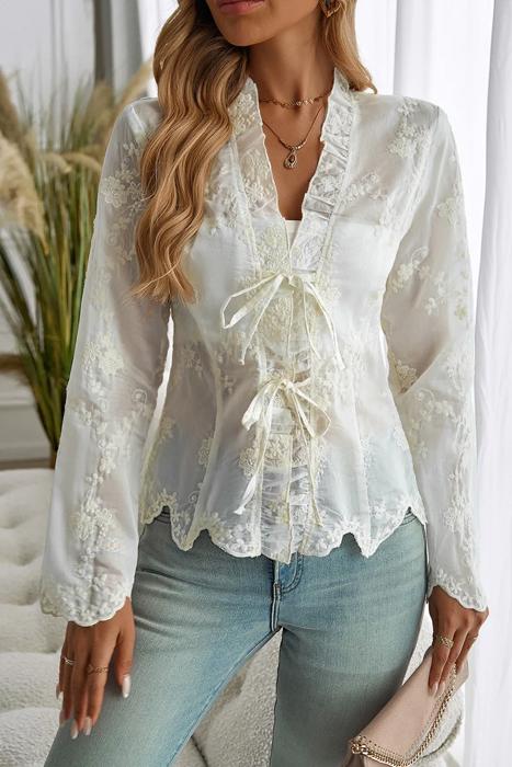 Love Kuza Ruffled Romance Lace Blouse