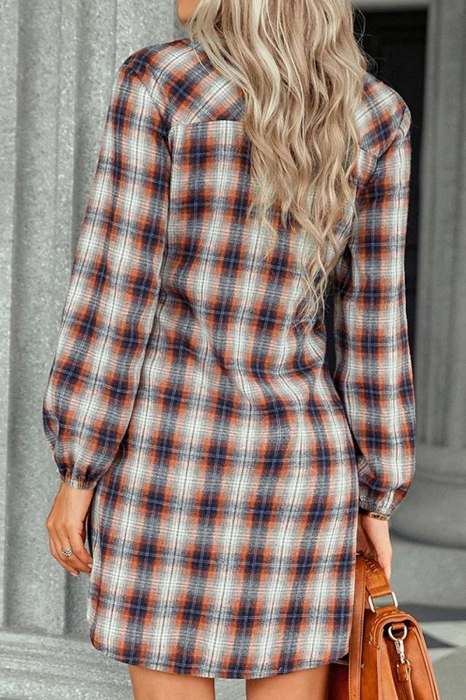 Love Kuza Tie Front Plaid Button Shirt Dress