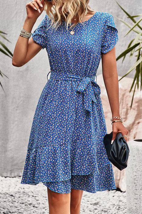 Love Kuza Ditsy Floral Tie Waist Ruffled Dress