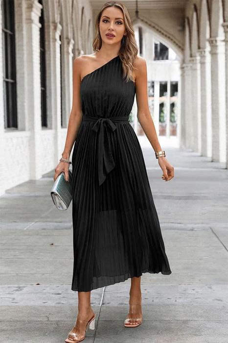 Love Kuza One Shoulder Pleated Maxi Dress