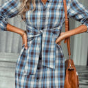  Love Kuza Tie Front Plaid Button Shirt Dress