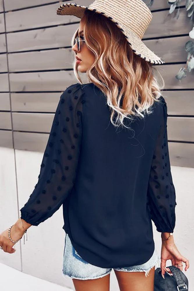 Love Kuza Dotted Sleeves V-Neck Blouse