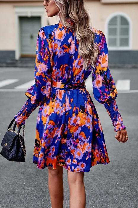 Love Kuza Artsy Floral Tie Waist Dress 