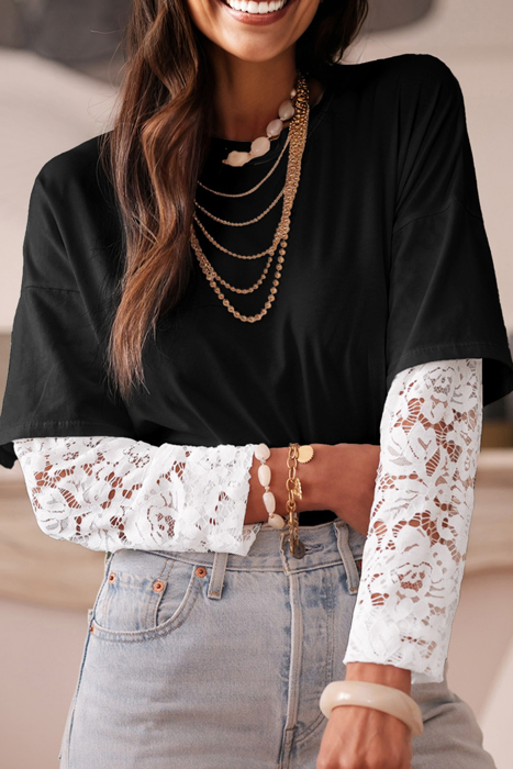 Love Kuza - Lace Layered Contrast Top