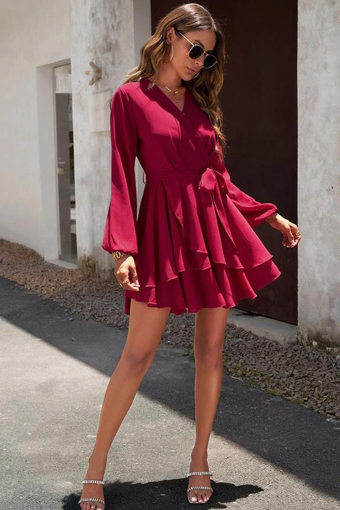 Love Kuza Wrap Front Tiered Ruffled Dress