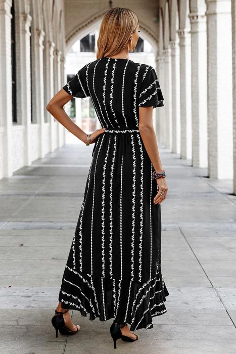 Love Kuza Geo Stripe Ruffled Maxi Wrap Dress