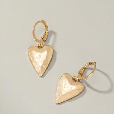 Very Carrot Hammered heart drop on a huggie hoop earrings