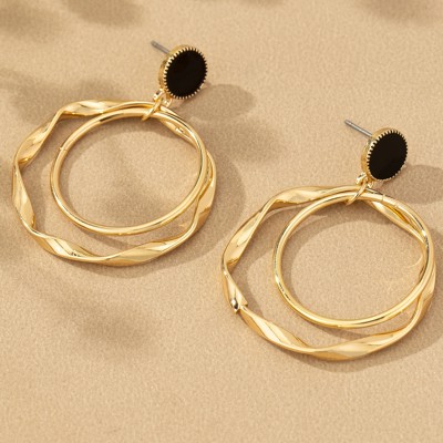 Very Carrot Black enamel stud with double twisted hoop drop earrings