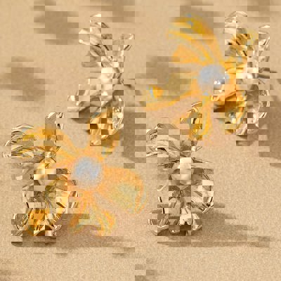 Very Carrot Petal & Pearl Blossom Stud Earrings