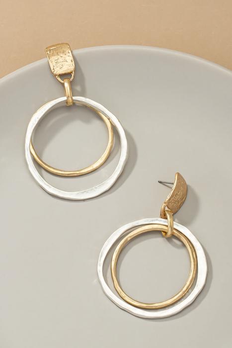 Very Carrot Hammered Hoop Two Tones Earrings