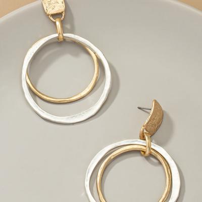 Very Carrot Hammered Hoop Two Tones Earrings