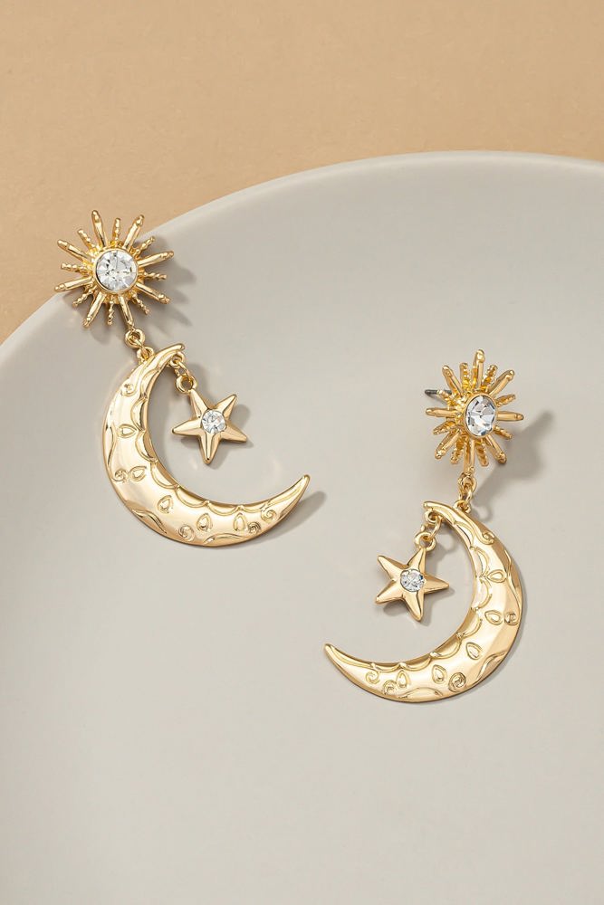 Very Carrot Etched Casting Crescent and Star Earrings