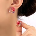  Very Carrot Red Half Dome Square Dried Flower Stud Earrings