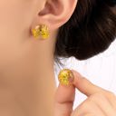  Very Carrot Yellow Half Dome Square Dried Flower Stud Earrings