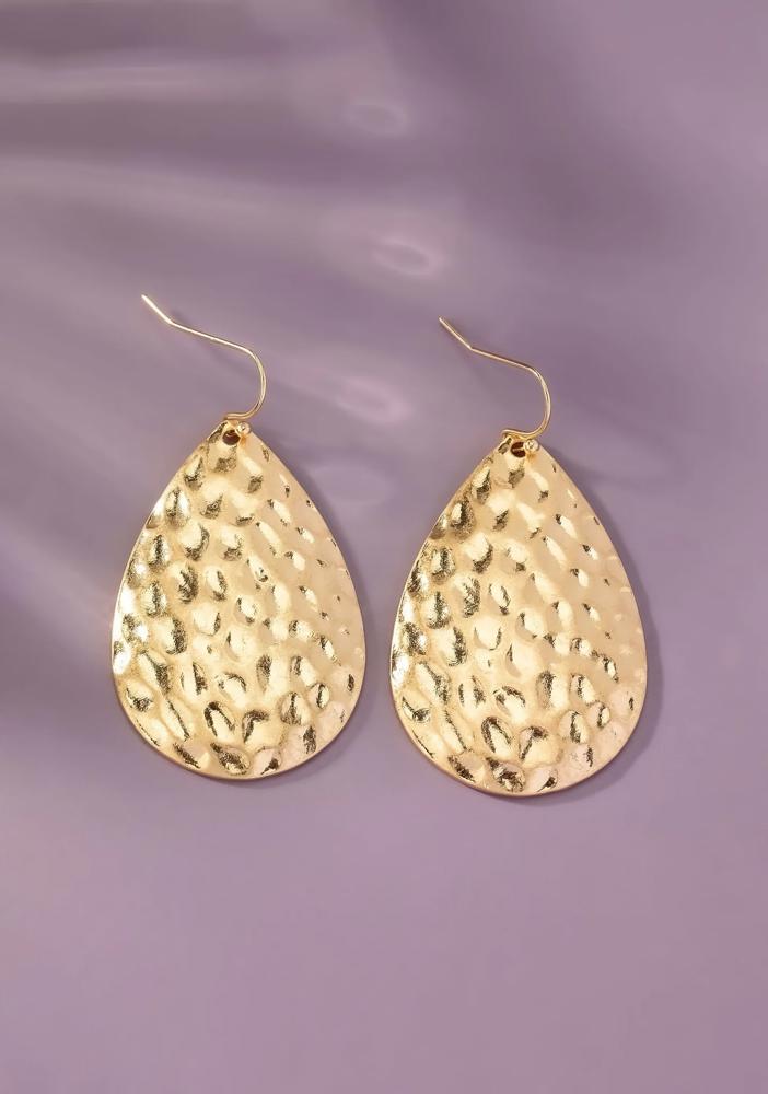 Very Carrot Gold Hammered Teardrop Metal Earrings