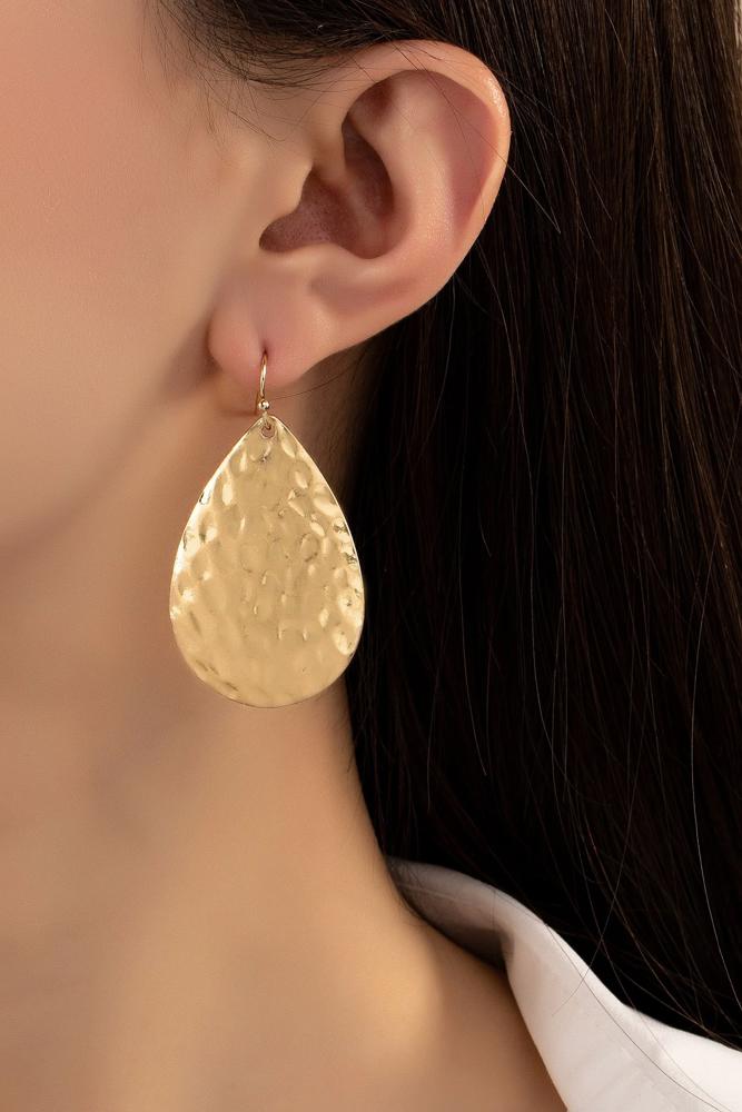 Very Carrot Gold Hammered Teardrop Metal Earrings