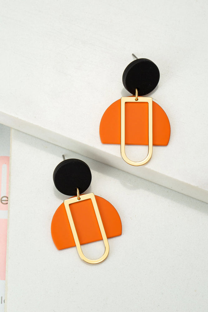 Very Carrot Orange Geo Shape Color Contrast Drop Earrings