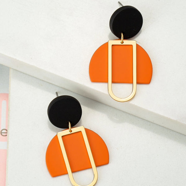 Very Carrot Orange Geo Shape Color Contrast Drop Earrings