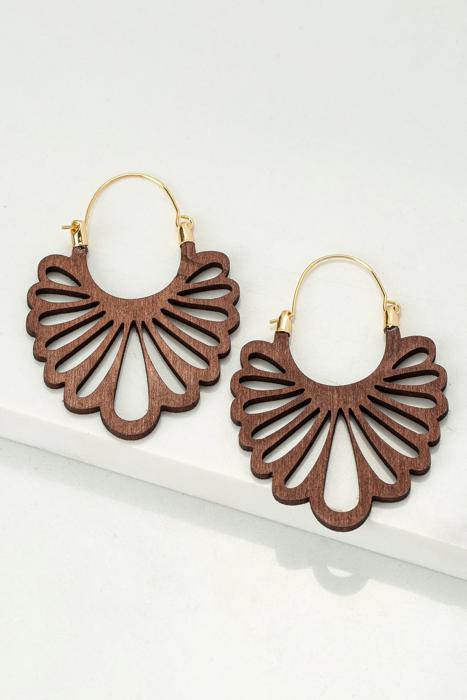 Very Carrot Brown Cutout Wood Drop Earrings