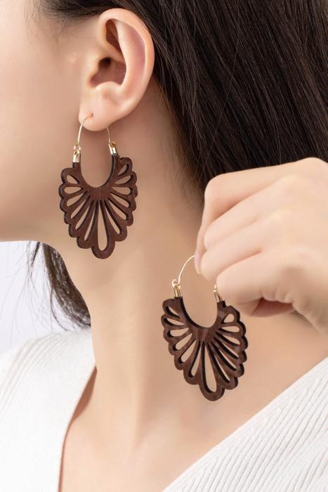 Very Carrot Brown Cutout Wood Drop Earrings