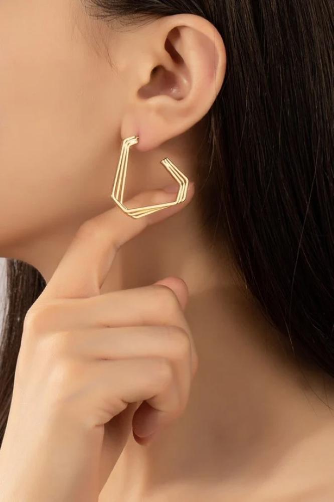 Very Carrot Three layer geo shape hoop overlapped earrings