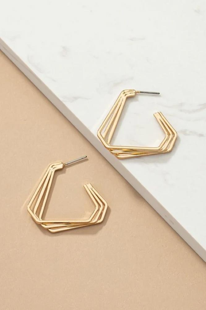 Very Carrot Three layer geo shape hoop overlapped earrings