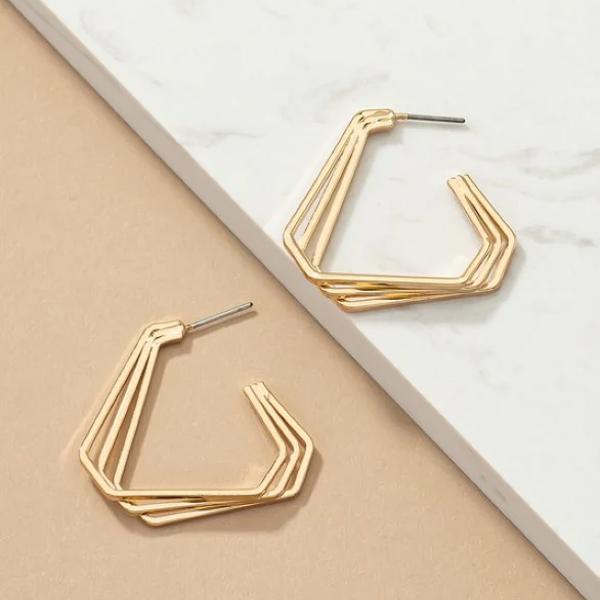 Very Carrot Three layer geo shape hoop overlapped earrings