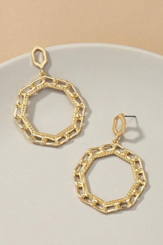 Very Carrot Octagon chunky link chain hoop drop earrings