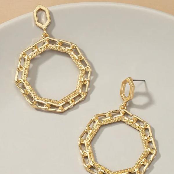 Very Carrot Octagon chunky link chain hoop drop earrings