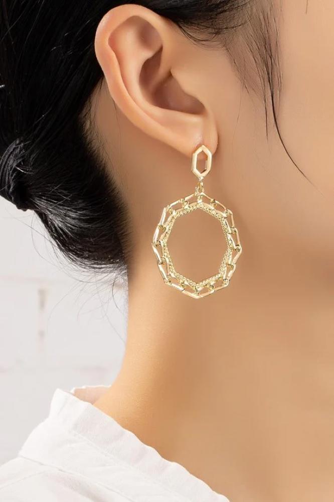 Very Carrot Octagon chunky link chain hoop drop earrings