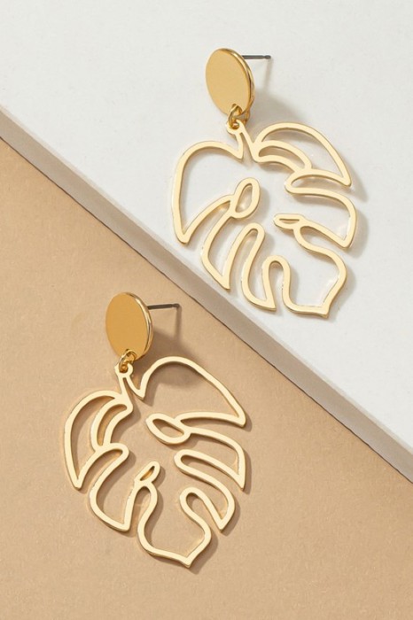 Very Carrot Openwork Monstera Drop Earrings