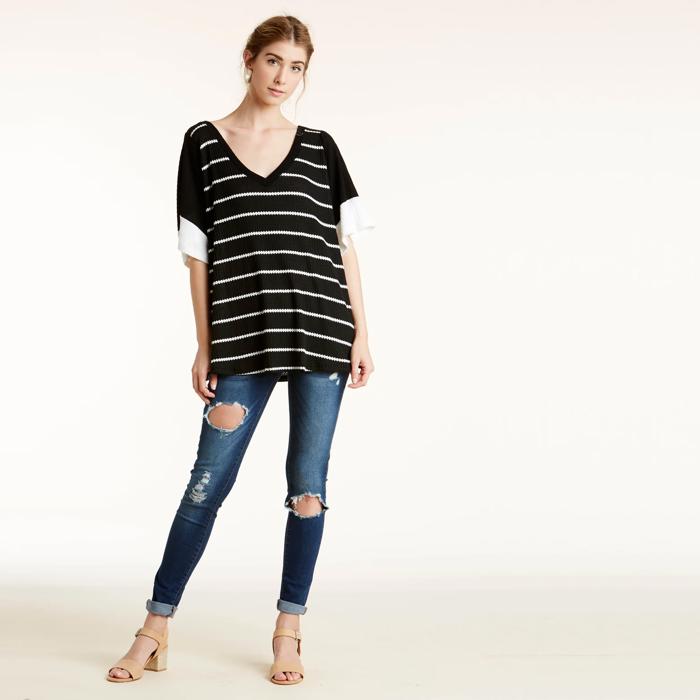 SALE!  Last Piece - Size S - only - Love Kuza Black and White Waffle Knit Contrast Top