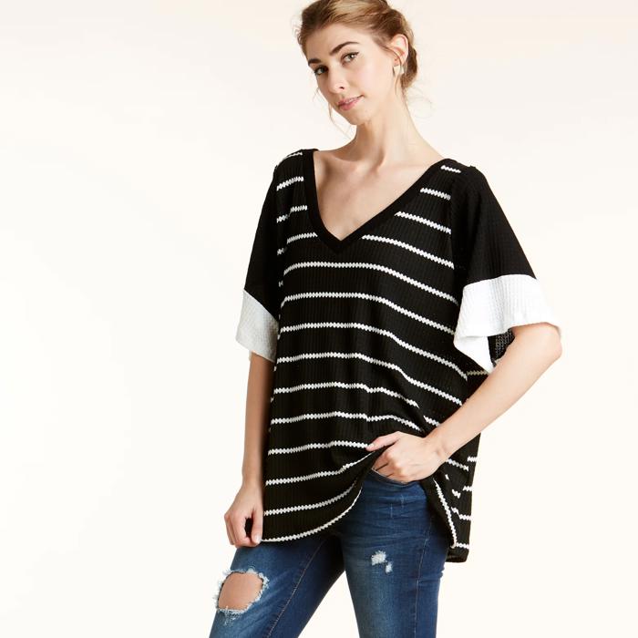 SALE!  Last Piece - Size S - only - Love Kuza Black and White Waffle Knit Contrast Top