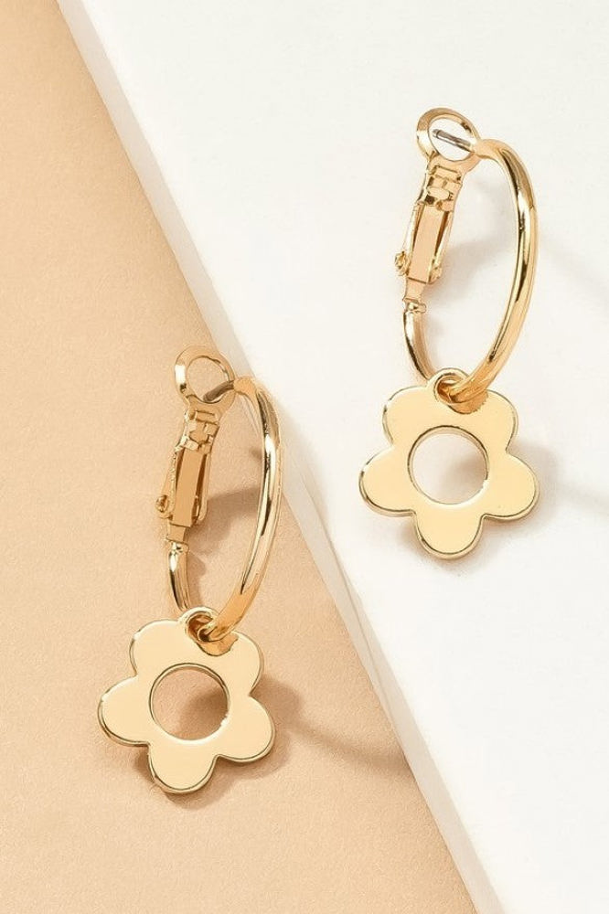 Very Carrot Brass hoop earrings with cutout flower drops