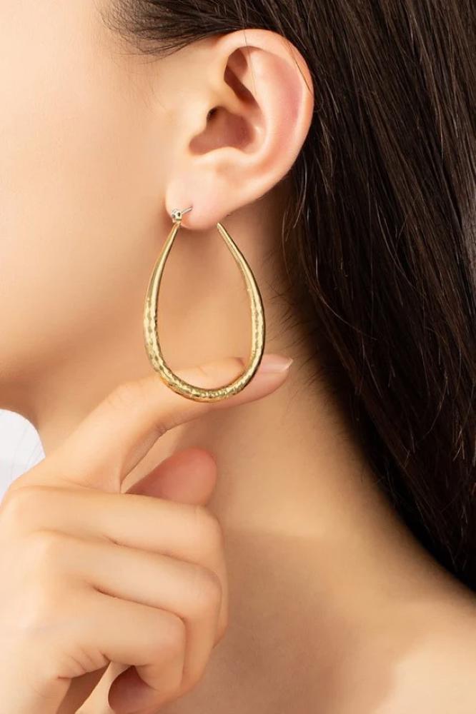 Very Carrot Textured brass teardrop earrings